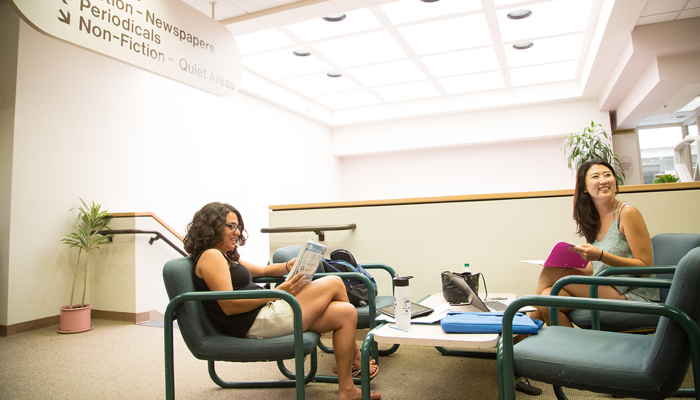 Students studying at the Luria Library at SBCC.