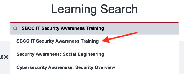 Searching and then selecting SBCC IT Security Awareness Training