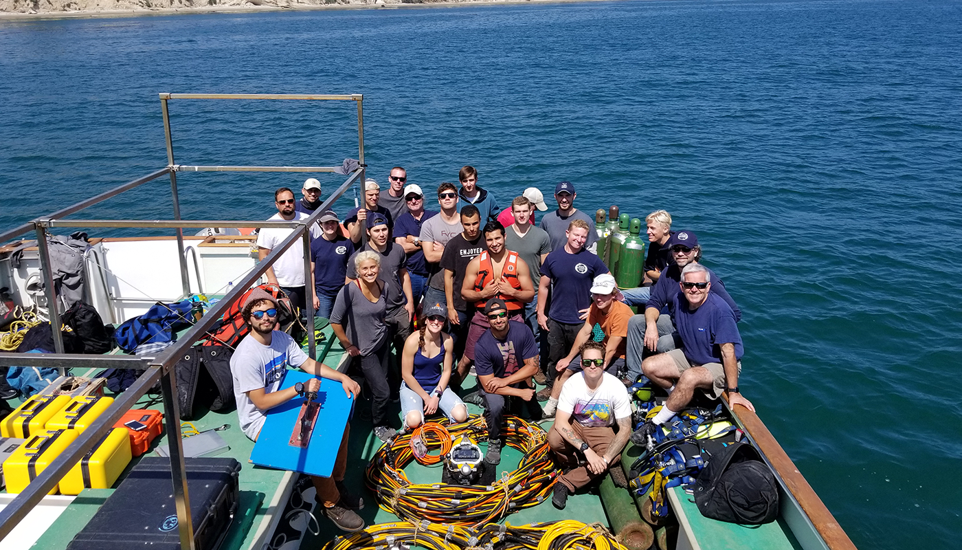 SBCC Marine Diving Technology students on a boat.
