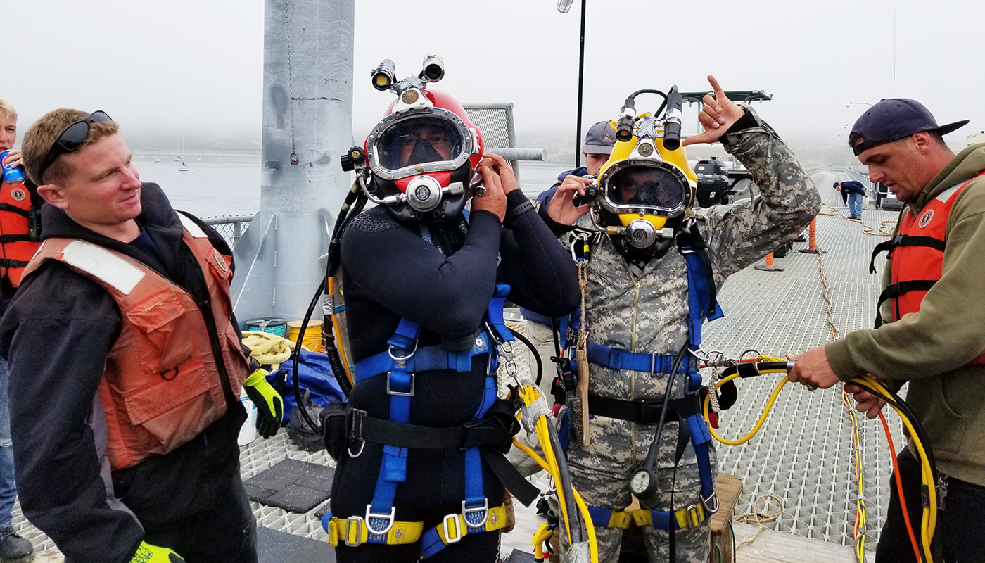 SBCC marine diving students gearing up.